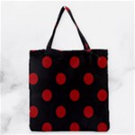 Polka Dots - Dark Candy Apple Red on Black Grocery Tote Bag