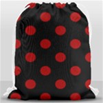 Polka Dots - Dark Candy Apple Red on Black Drawstring Bag (Large)