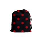 Polka Dots - Dark Candy Apple Red on Black Drawstring Pouch (M)
