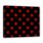 Polka Dots - Dark Candy Apple Red on Black Deluxe Canvas 24  x 20  (Stretched)