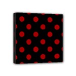 Polka Dots - Dark Candy Apple Red on Black Mini Canvas 4  x 4  (Stretched)