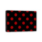 Polka Dots - Dark Candy Apple Red on Black Mini Canvas 6  x 4  (Stretched)