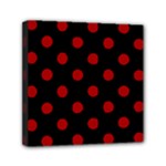 Polka Dots - Dark Candy Apple Red on Black Mini Canvas 6  x 6  (Stretched)