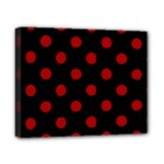 Polka Dots - Dark Candy Apple Red on Black Canvas 10  x 8  (Stretched)