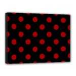 Polka Dots - Dark Candy Apple Red on Black Canvas 16  x 12  (Stretched)