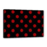 Polka Dots - Dark Candy Apple Red on Black Canvas 18  x 12  (Stretched)