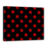 Polka Dots - Dark Candy Apple Red on Black Canvas 20  x 16  (Stretched)