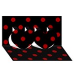 Polka Dots - Dark Candy Apple Red on Black Twin Hearts 3D Greeting Card (8x4)