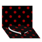 Polka Dots - Dark Candy Apple Red on Black Heart Bottom 3D Greeting Card (7x5)