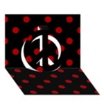 Polka Dots - Dark Candy Apple Red on Black Peace Sign 3D Greeting Card (7x5)