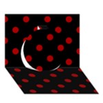 Polka Dots - Dark Candy Apple Red on Black Circle 3D Greeting Card (7x5)