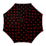 Polka Dots - Dark Candy Apple Red on Black Golf Umbrella