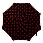 Polka Dots - Dark Candy Apple Red on Black Hook Handle Umbrella (Large)