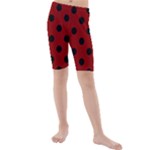 Polka Dots - Black on Dark Red Kid s Mid Length Swim Shorts