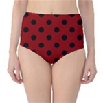Polka Dots - Black on Dark Red High-Waist Bikini Bottoms