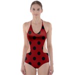 Polka Dots - Black on Dark Red Cut-Out One Piece Swimsuit