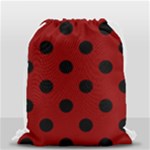Polka Dots - Black on Dark Red Drawstring Bag (Small)