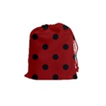 Polka Dots - Black on Dark Red Drawstring Pouch (M)