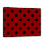 Polka Dots - Black on Dark Red Canvas 16  x 12  (Stretched)