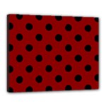 Polka Dots - Black on Dark Red Canvas 20  x 16  (Stretched)