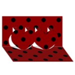 Polka Dots - Black on Dark Red Twin Hearts 3D Greeting Card (8x4)