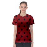 Polka Dots - Black on Maroon Red Women s Sport Mesh Tee