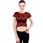Polka Dots - Black on Maroon Red Crew Neck Crop Top
