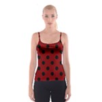 Polka Dots - Black on Maroon Red Spaghetti Strap Top