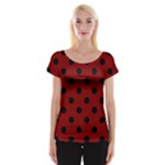 Polka Dots - Black on Maroon Red Women s Cap Sleeve Top