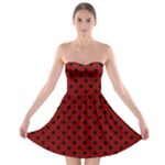 Polka Dots - Black on Maroon Red Strapless Bra Top Dress