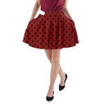 Polka Dots - Black on Maroon Red A-Line Pocket Skirt