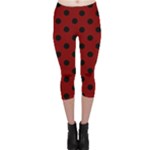 Polka Dots - Black on Maroon Red Capri Leggings