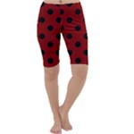 Polka Dots - Black on Maroon Red Cropped Leggings
