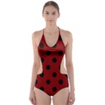 Polka Dots - Black on Maroon Red Cut-Out One Piece Swimsuit