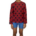 Polka Dots - Black on Maroon Red Kid s Long Sleeve Swimwear