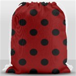 Polka Dots - Black on Maroon Red Drawstring Bag (Large)