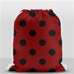 Polka Dots - Black on Maroon Red Drawstring Bag (Small)