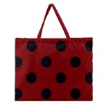 Polka Dots - Black on Maroon Red Zipper Large Tote Bag