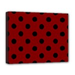 Polka Dots - Black on Maroon Red Deluxe Canvas 20  x 16  (Stretched)