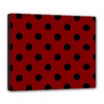 Polka Dots - Black on Maroon Red Deluxe Canvas 24  x 20  (Stretched)