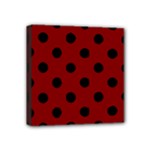 Polka Dots - Black on Maroon Red Mini Canvas 4  x 4  (Stretched)