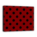 Polka Dots - Black on Maroon Red Canvas 14  x 11  (Stretched)