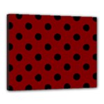 Polka Dots - Black on Maroon Red Canvas 20  x 16  (Stretched)