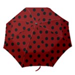 Polka Dots - Black on Maroon Red Folding Umbrella
