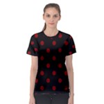 Polka Dots - Maroon Red on Black Women s Sport Mesh Tee