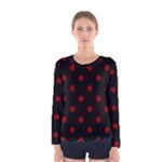Polka Dots - Maroon Red on Black Women s Long Sleeve T-shirt