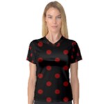 Polka Dots - Maroon Red on Black Women s V-Neck Sport Mesh Tee