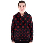 Polka Dots - Maroon Red on Black Women s Zipper Hoodie
