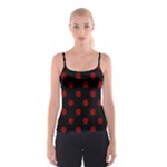 Polka Dots - Maroon Red on Black Spaghetti Strap Top