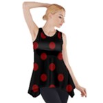 Polka Dots - Maroon Red on Black Side Drop Tank Tunic